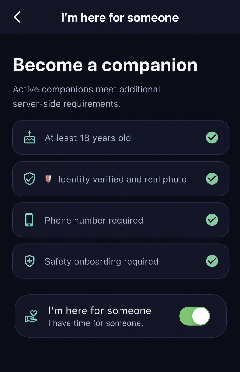 Requirements for becoming a companion